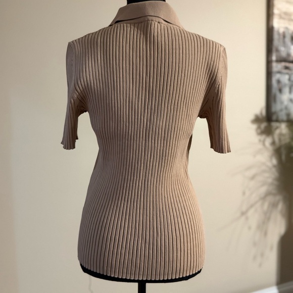 CeCe Beige Ribbed Collared Knit Top - Picture 5 of 9